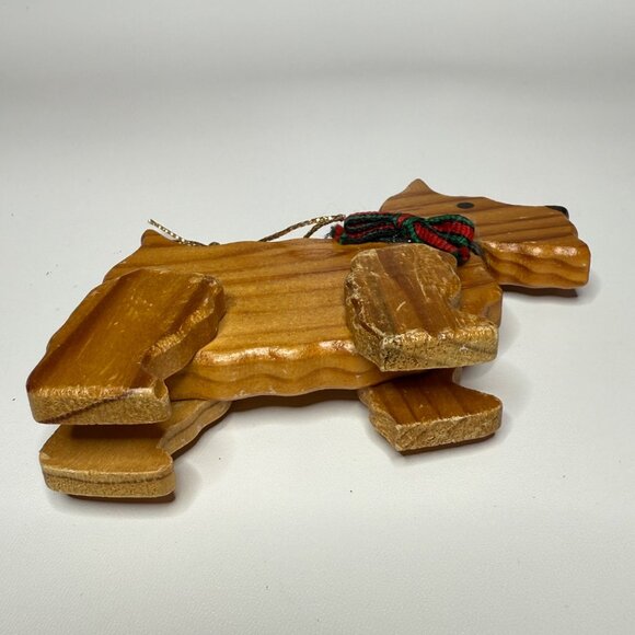 Wood Terrier Christmas Ornament Movable Legs Ribbon Collar Vintage Scottie - Picture 6 of 9